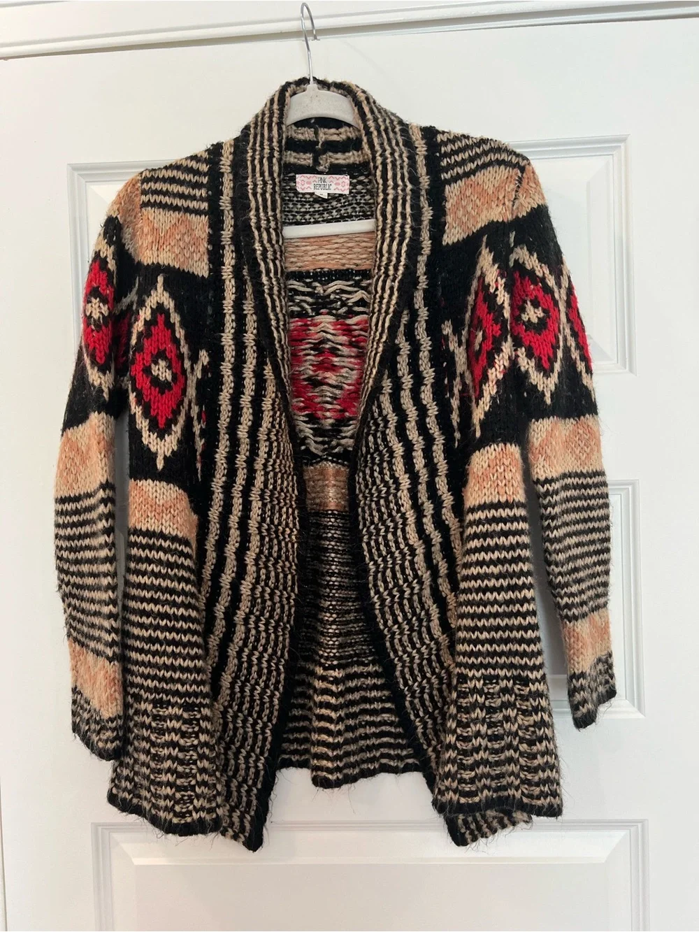 Pink Republic Southwestern Aztec Open Front Chunky Knit Cardigan Sweater Medium
